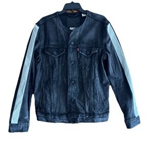 Levis Premium Denim Jacket Size‎ Medium Bomber Racing Stripe Black Big E Vintage